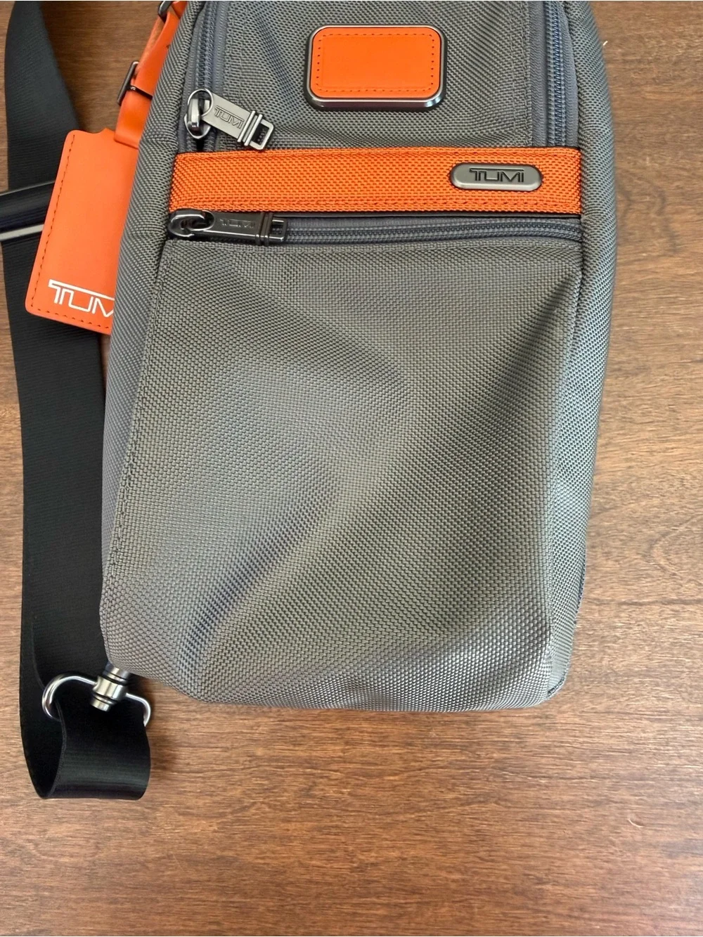 Tumi Alpha Large Sling Bag - Grey with Black & Orange